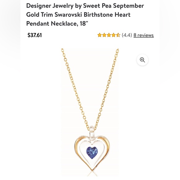 September Sapphire Birthstone Heart 22kt Swarovski Elements 18” Necklace-OBO - Picture 5 of 6